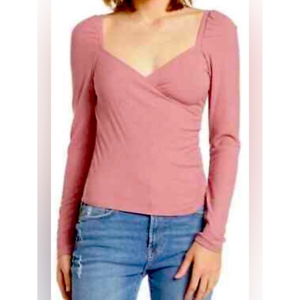 Abound Mauve Pink Long-Sleeve Surplice Top Size M